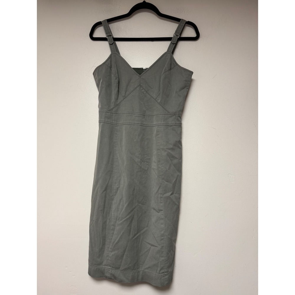 Worth New York Olive Green V-Neck Sheath Dress Size 4 Made in‎ USA Cotton Blend